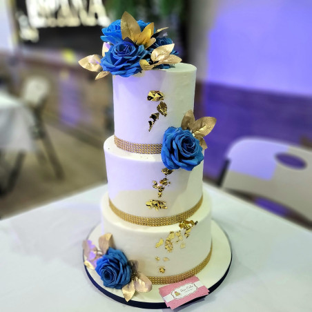 Pastel de Aniversario 4377 Flores Azules